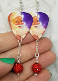 Santa Claus Guitar Pick Earrings with Red Pave Bead Dangles