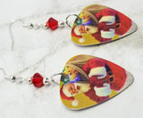 Santa Claus and His Pack Guitar Pick Earrings with Red Swarovski Crystals