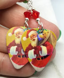 Santa Claus and His Pack Guitar Pick Earrings with Red Swarovski Crystals