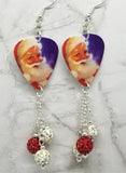 Santa Claus Guitar Pick Earrings with Red and White AB Pave Bead Dangles