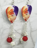 Santa Claus Guitar Pick Earrings with Red and White AB Pave Bead Dangles