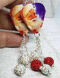 Santa Claus Guitar Pick Earrings with Red and White AB Pave Bead Dangles