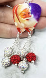 Santa Claus Guitar Pick Earrings with Red and White AB Pave Bead Dangles