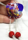 Santa Claus Guitar Pick Earrings with a Red Pave Bead Dangle