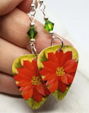 Poinsettia Guitar Pick Earrings with Green Swarovski Crystals