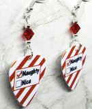 Naughty or Nice Checklist Guitar Pick Earrings with Red Swarovski Crystals