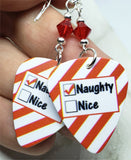 Naughty or Nice Checklist Guitar Pick Earrings with Red Swarovski Crystals