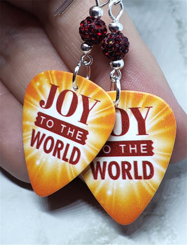 Joy To The World Guitar Pick with Deep Red Pave Beads