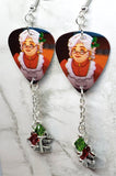 Mrs. Claus Guitar Pick Earrings with Charm and Swarovski Crystal Dangles