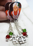 Mrs. Claus Guitar Pick Earrings with Charm and Swarovski Crystal Dangles