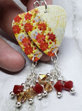 Poinsettia Covered Christmas Tree Guitar Pick Earrings with Swarovski Crystal Dangles