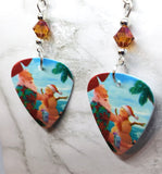 Santa Claus on the Beach Guitar Pick Earrings with Astral Pink Swarovski Crystals