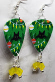 Christmas Bulbs and Black Cats Guitar Pick Earrings with Yellow Opal Swarovski Crystal Dangles