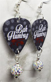 Bah Humbug Guitar Pick Earrings with White AB Pave Bead Dangles