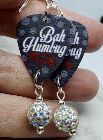 Bah Humbug Guitar Pick Earrings with White AB Pave Bead Dangles