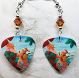 Santa Claus on the Beach Guitar Pick Earrings with Astral Pink Swarovski Crystals