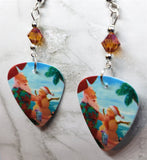 Santa Claus on the Beach Guitar Pick Earrings with Astral Pink Swarovski Crystals