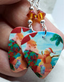 Santa Claus on the Beach Guitar Pick Earrings with Astral Pink Swarovski Crystals
