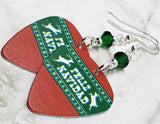 Feliz Navidad Reindeer Guitar Pick Earrings with Emerald Green Swarovski Crystals