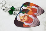 Mrs. Claus Guitar Pick Earrings with Emerald Green Swarovski Crystals
