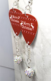 Merry Christmas Reindeer Guitar Pick Earrings with White AB Pave Bead Dangles