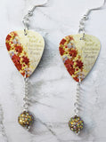 Poinsettia Covered Christmas Tree Guitar Pick Earrings with Golden AB Pave Bead Dangles