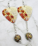 Poinsettia Covered Christmas Tree Guitar Pick Earrings with Golden AB Pave Bead Dangles