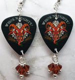 Krampus Who's Naughty Guitar Pick Earrings with Indian Red Swarovski Crystal Dangles