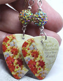 Poinsettia Covered Christmas Tree Guitar Pick Earrings with Muted Gold AB Pave Beads
