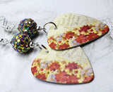 Poinsettia Covered Christmas Tree Guitar Pick Earrings with Muted Gold AB Pave Beads