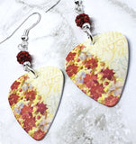 Poinsettia Covered Christmas Tree Guitar Pick Earrings with Red Pave Beads