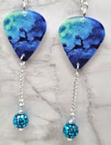 Flying Reindeer Guitar Pick Earrings with Teal ABx2 Pave Bead Dangles