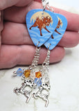 Baby Reindeer Guitar Pick Earrings with Reindeer Charms and Swarovski Crystal Dangles