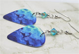 Flying Reindeer Guitar Pick Earrings with Transparent Turquoise ABx2 Swarovski Crystals