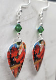 Santa Claus with Poinsettias Guitar Pick Earrings with Green AB Swarovski Crystals