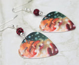 Santa Claus Catching a Snowflake Guitar Pick Earrings with Deep Red Pave Beads