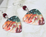 Santa Claus Catching a Snowflake Guitar Pick Earrings with Deep Red Pave Beads