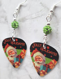 Santa Claus Jolly Holidays Guitar Pick Earrings with Green Pave Beads