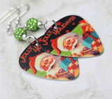 Santa Claus Jolly Holidays Guitar Pick Earrings with Green Pave Beads