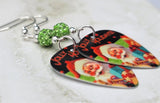 Santa Claus Jolly Holidays Guitar Pick Earrings with Green Pave Beads