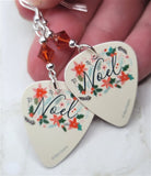 Noel Guitar Pick Earrings with Indian Red Swarovski Crystals