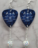 Merry Christmas and Happy New Year Guitar Pick Earrings with White AB Pave Dangles