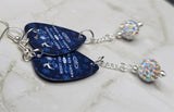 Merry Christmas and Happy New Year Guitar Pick Earrings with White AB Pave Dangles