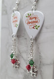 Merry Christmas Guitar Pick Earrings with Gift Charms and Swarovski Crystal Dangles