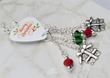 Merry Christmas Guitar Pick Earrings with Gift Charms and Swarovski Crystal Dangles