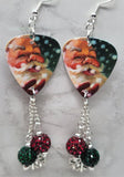 Santa Claus Catching a Snowflake Guitar Pick Earrings with Snowflake Charm and Pave Bead Dangles