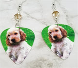 Cocker Spaniel Puppy Guitar Pick Earrings with Champagne Colored Swarovski Crystals