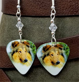 Collie Dog Guitar Pick Earrings with Clear Swarovski Crystals