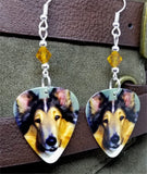 Collie Dog Guitar Pick Earrings with Topaz Swarovski Crystals
