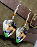 Collie Dog Guitar Pick Earrings with Topaz Swarovski Crystals